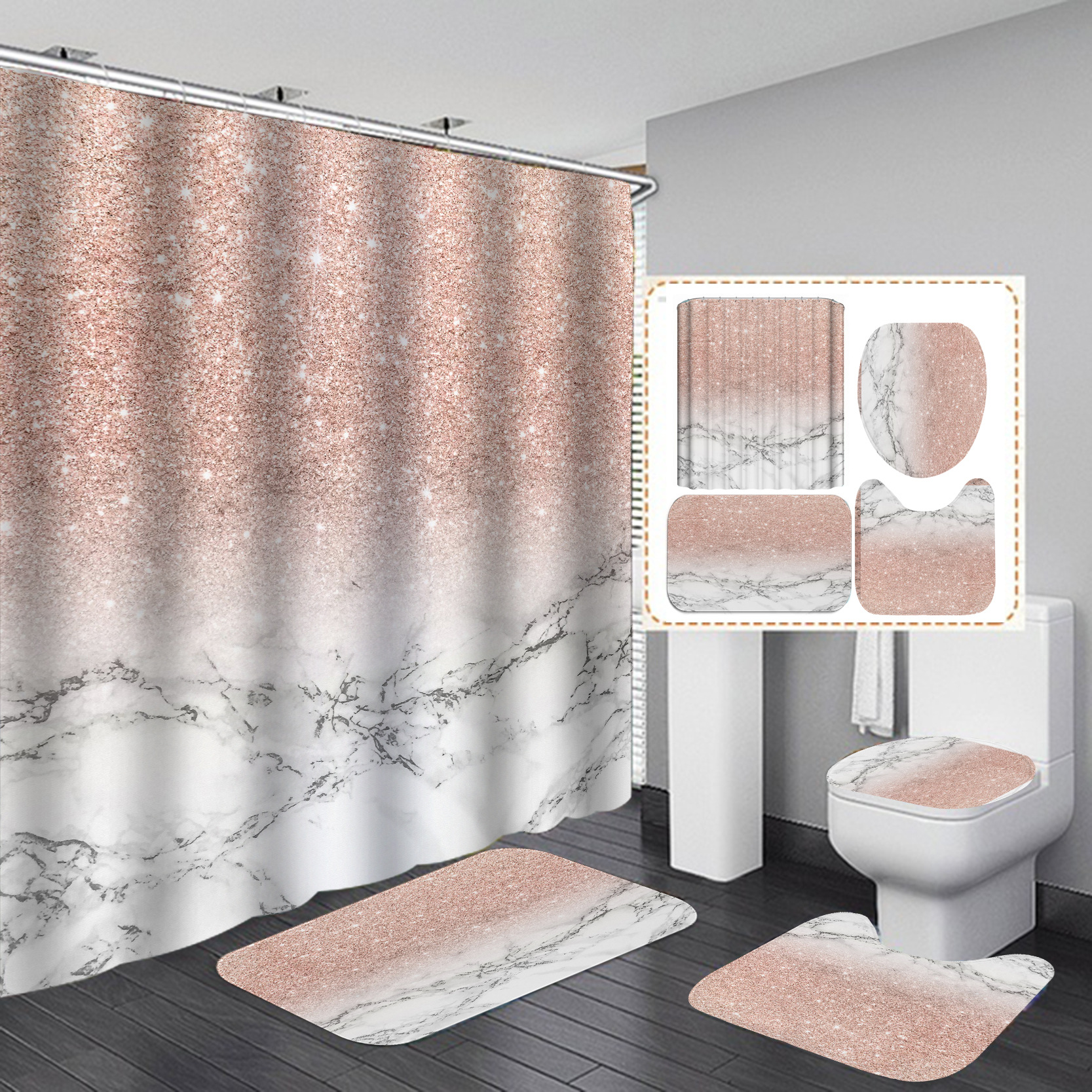 Comercio electrónico transfronterizo Venta caliente Impresión digital impermeable poliéster mármol textura ducha cortina fábrica suministro directo cortina al por mayor