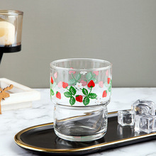 韩式小草莓玻璃杯ins复古玻璃杯水杯早餐杯草莓杯子牛奶杯耐热