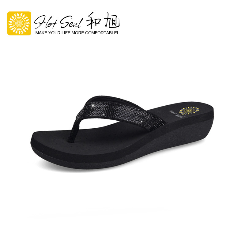 폭발적인 모조 다이아몬드 웨지 플립 플롭 미끄럼 방지 밑창 탄성 깔창 한국 패션 여성 여름 샌들