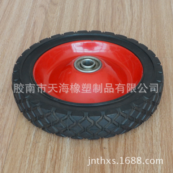 7x1.5英寸宝石花空心不充气半实心工具车橡胶轮子配红色铁轮辐