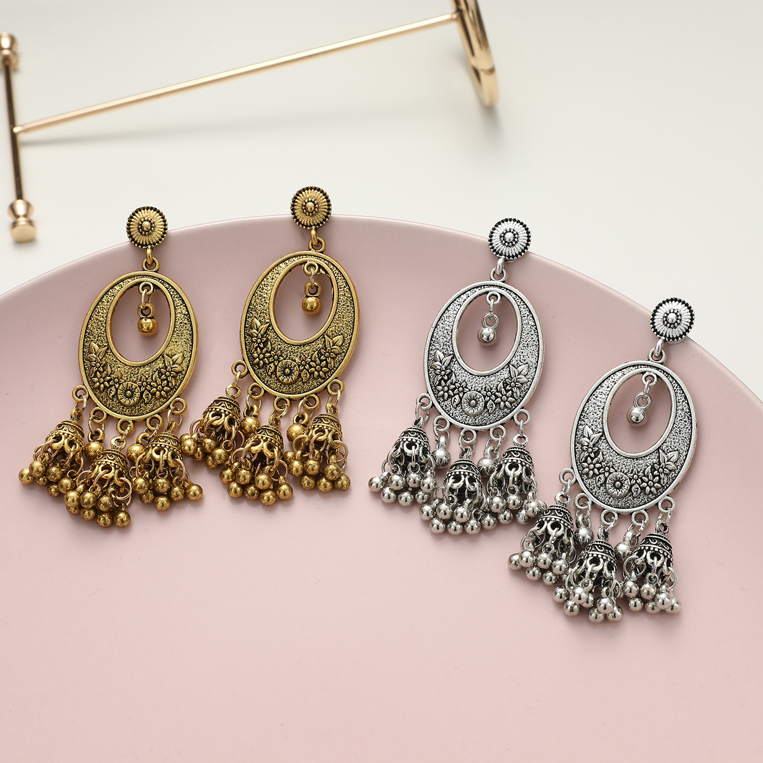 Fashionable retro ethnic small bell, commemorative earrings, European style, ethnic style, boho style