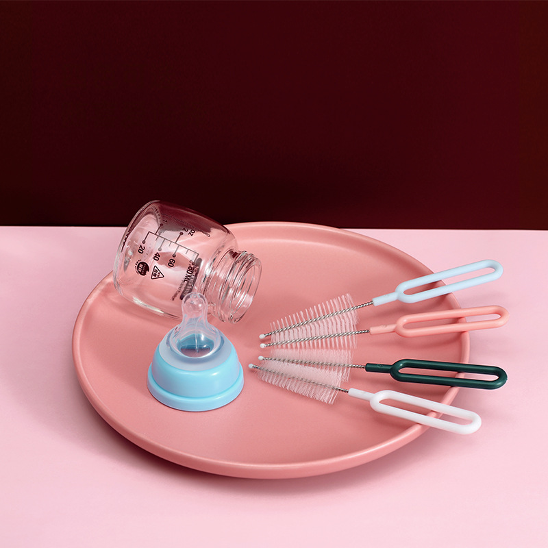 Pezón de acero inoxidable cepillo con mango 360 grados de rotación cepillo de nylon botella de alimentación cepillo de limpieza tetera cepillo de boca