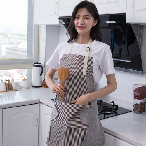 Hand-wiping apron linen apron lace-up sleeveless apron home large pocket hand towel waterproof apron