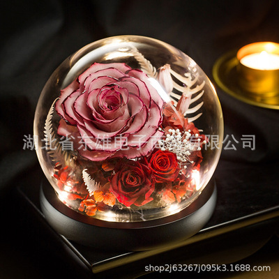 永生花礼品520母亲节创意礼物玻璃罩玫瑰花干花厂家亚马逊跨境