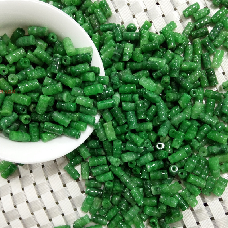 批发翡翠干青铁龙生小竹节散珠 手工满绿节节高手链项链散件