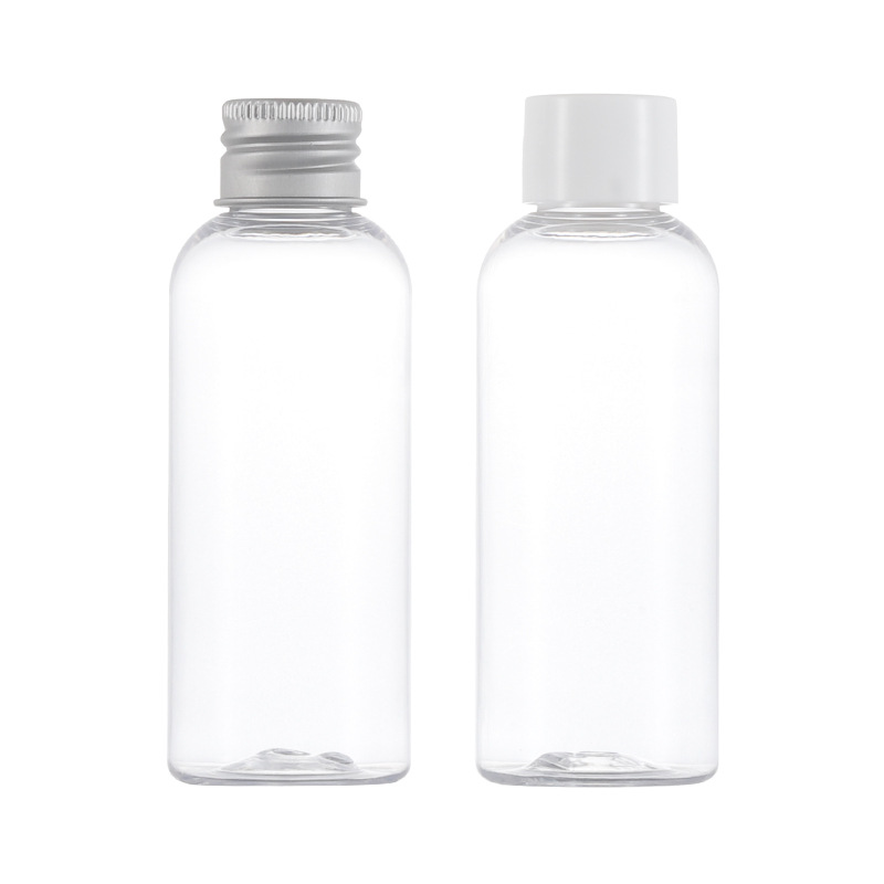 En stock 60mlpet plástico transparente hombro redondo cubierta de tóner botella cosméticos viaje conveniente sub-botella Xumin