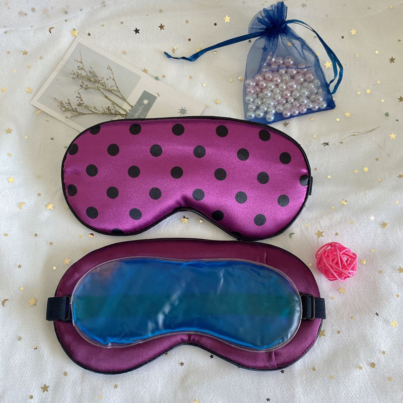 Lindo lunares máscara de ojo de seda artificial sombreado de doble cara bolsa de hielo compresa fría y caliente máscara de ojo de satén bolsa de medicina para dormir en stock
