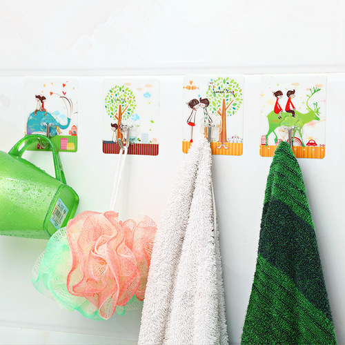 Transparent seamless hooks, row of hook plugs, stainless steel mop, wall buckle, hook, clothes hook