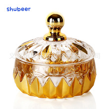 厂家直供电镀金色欧式蝴蝶玻璃糖缸糖果罐储物罐糖果盅婚庆带盖