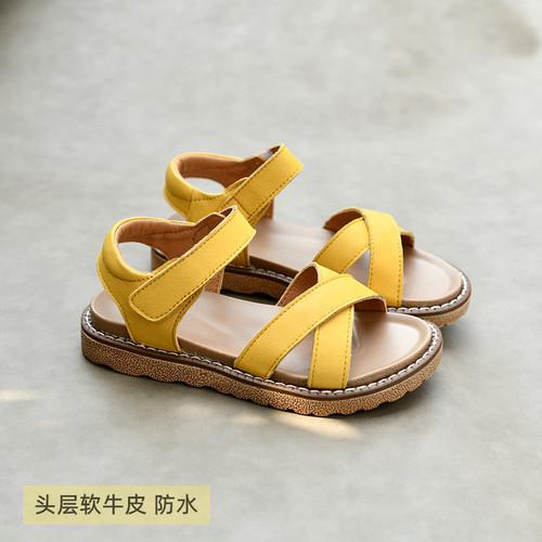 Girls Genuine Leather Sandals Summer Beach Shoes Princess Soft Leather Soft Sole Baby Shoes  New Breathable Girls Roman Style