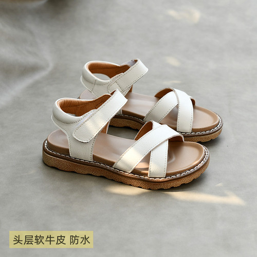 Girls Genuine Leather Sandals Summer Beach Shoes Princess Soft Leather Soft Sole Baby Shoes  New Breathable Girls Roman Style