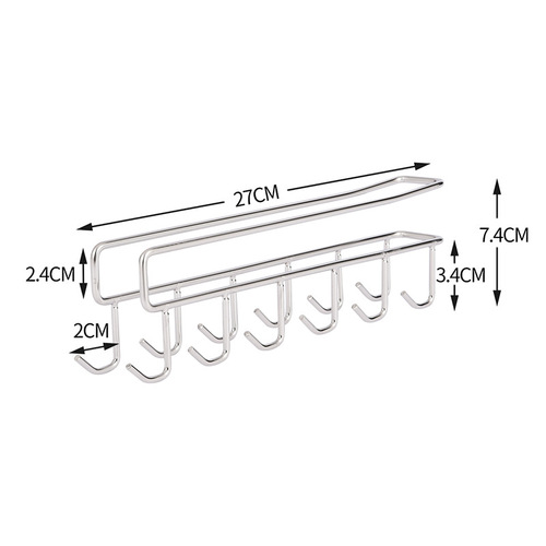 Hole-free kitchen stainless steel lower hook wholesale multi-functional drain cup holder double row traceless storage coffee cup holder