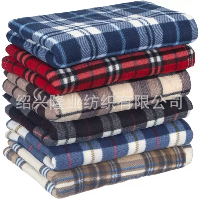 BSCI外贸工厂fleece格子摇粒绒印花抗起球印花摇粒绒毛毯