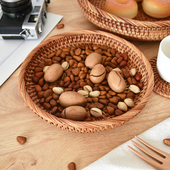 Vietnamese Rattan Woven Japanese Round Picnic Basket Snack Fruit Plate Storage Basket Living Room Desktop Wholesale