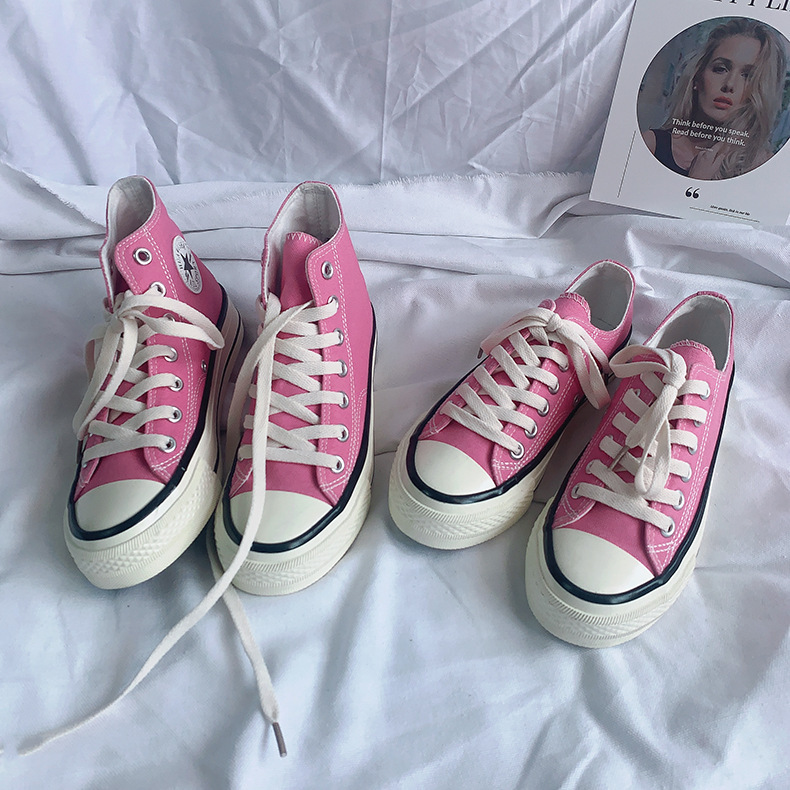1970s retro sneakers Korean style autumn Harajuku versatile student pink high-top canvas shoes female couple cloth shoes men 1970s retro sneakers Korean style autumn Harajuku versatile student pink high-top canvas shoes female couple cloth shoes men