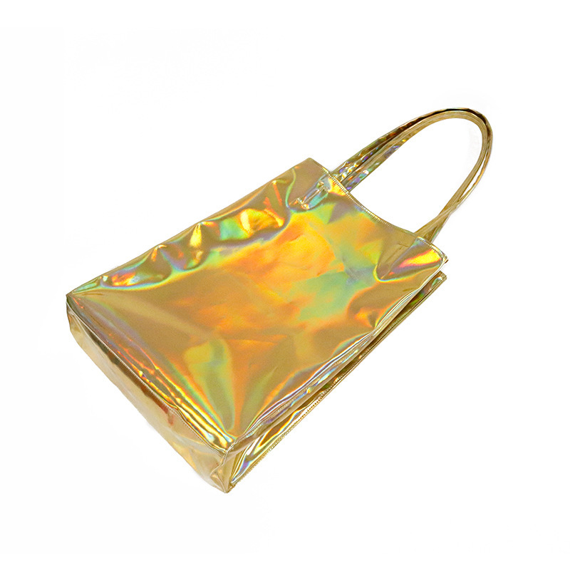 Cross-Border Large Pu Shopping Bag, Colorful Laser Leather Tote Bag, Versatile Contrasting Color Shoulder Bag for Women, Manufacturer