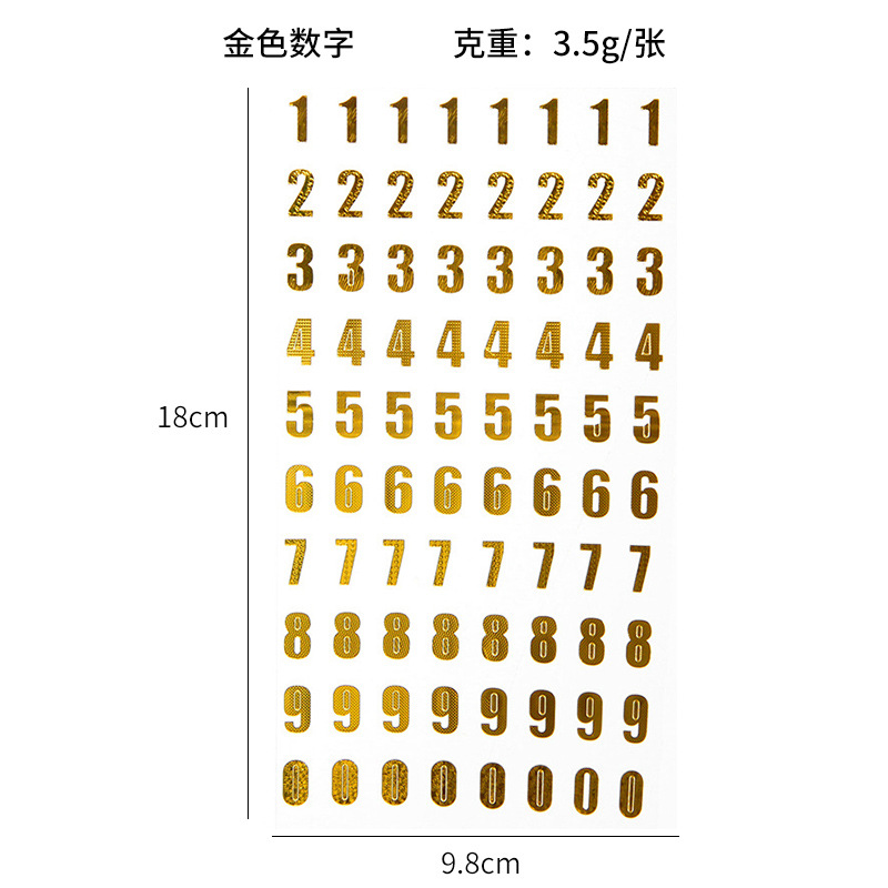 Cuenta DE LA MANO decoración diario pegatinas Amazon pegatinas transfronterizas 6 opciones Dorado estampado de plata letras y números pegatinas DIY álbum