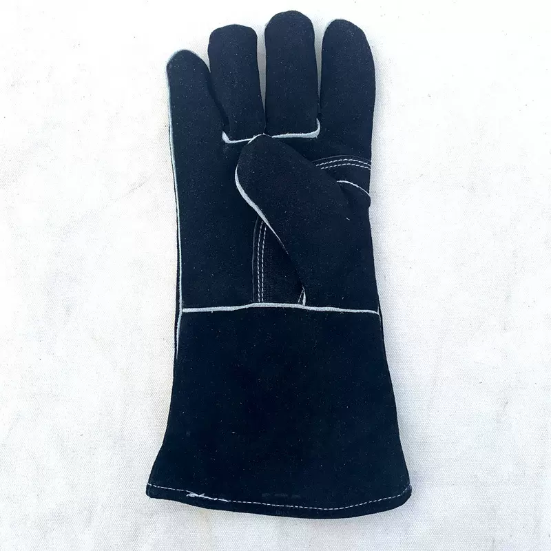 厂家直供电焊工手套 黑色牛皮劳保长款电焊手套 防烫耐磨隔热手套