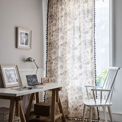 Finished curtain with rose floral print and tassel—American-style mini window kitchen curtain in cotton-linen material, offering partial blackout for bay windows.