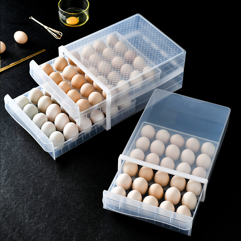 冰箱厨房 双层储物盒蛋架托装抽屉式收纳盒 用品 家用60格鸡蛋盒