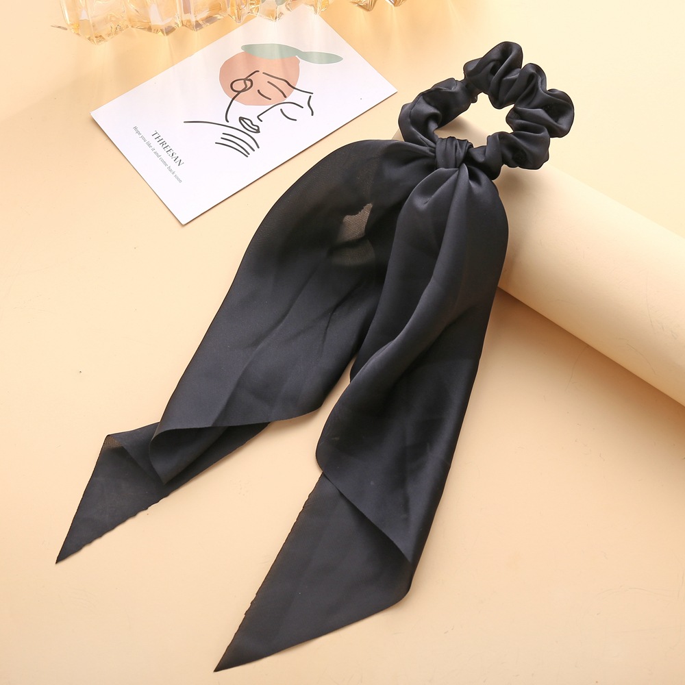 Han Zhishang European and American Knotted Ribbon Satin Large Intestine Ring Single Color Silky Square Scarf Hair Tie Women's Ponytail Hair Tie