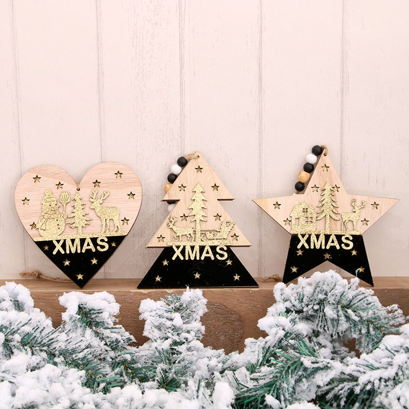 Suministros de decoración navideña árbol de Navidad colgante de alta gama colgante tridimensional de madera de oro negro