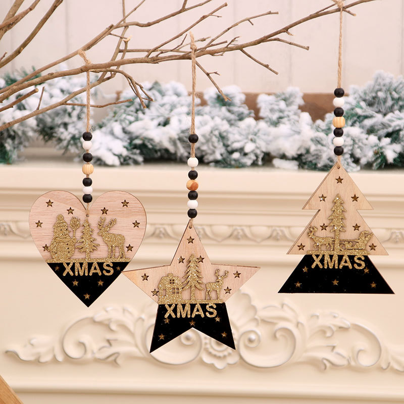 Suministros de decoración navideña árbol de Navidad colgante de alta gama colgante tridimensional de madera de oro negro