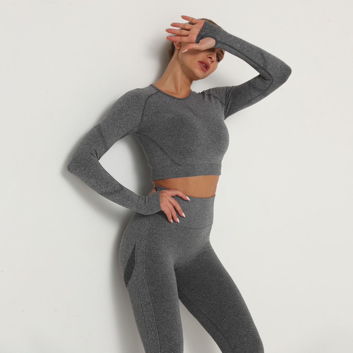 Ropa de Yoga Transpirable de Manga Larga, Estilo Europeo y Americano, de Alta Elasticidad, Plisada, de Secado Rápido, para Fitness