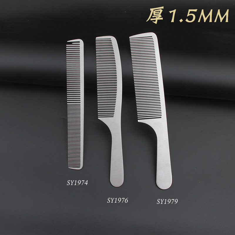 Acero peine de corte de pelo peine Peluquería peine de acero inoxidable Delgado 1MM comer pelo en el pelo peluquería peine de acero cabeza plana peine de dientes densos