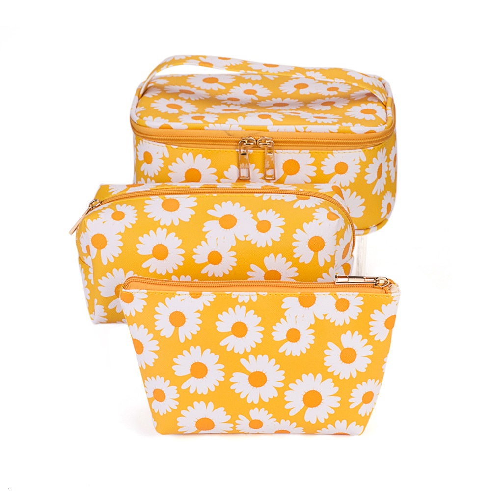 Nuevo en stock de mármol de tres piezas bolsa de cosméticos PU bolsa de lavado a prueba de agua bolsa de almacenamiento de viaje portátil de gran capacidad