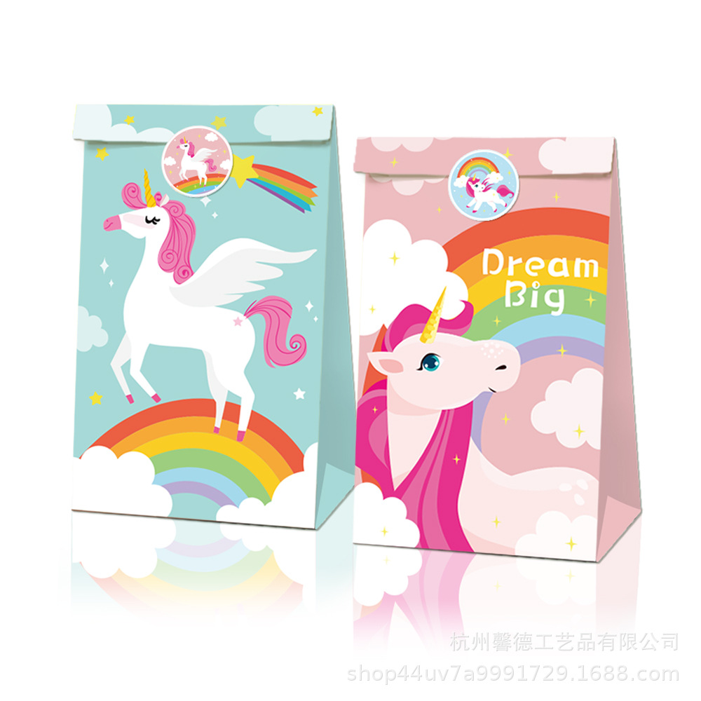 LB024亚马逊wish纸袋独角兽马派对手提袋 独角兽糖果袋礼品纸袋