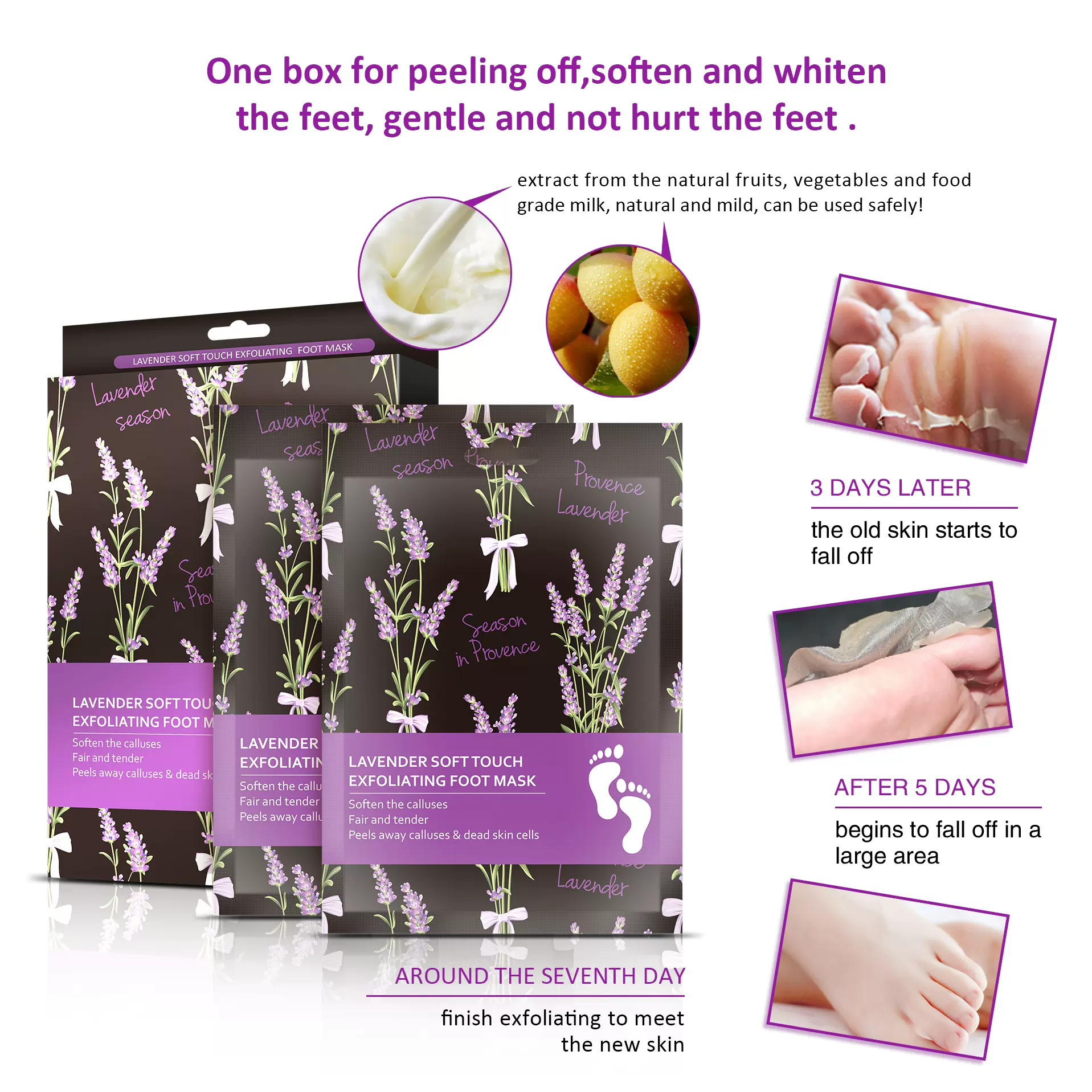 亚马逊薰衣草足膜脚膜去角质死皮脚膜套一次性补水全英文包装脚膜