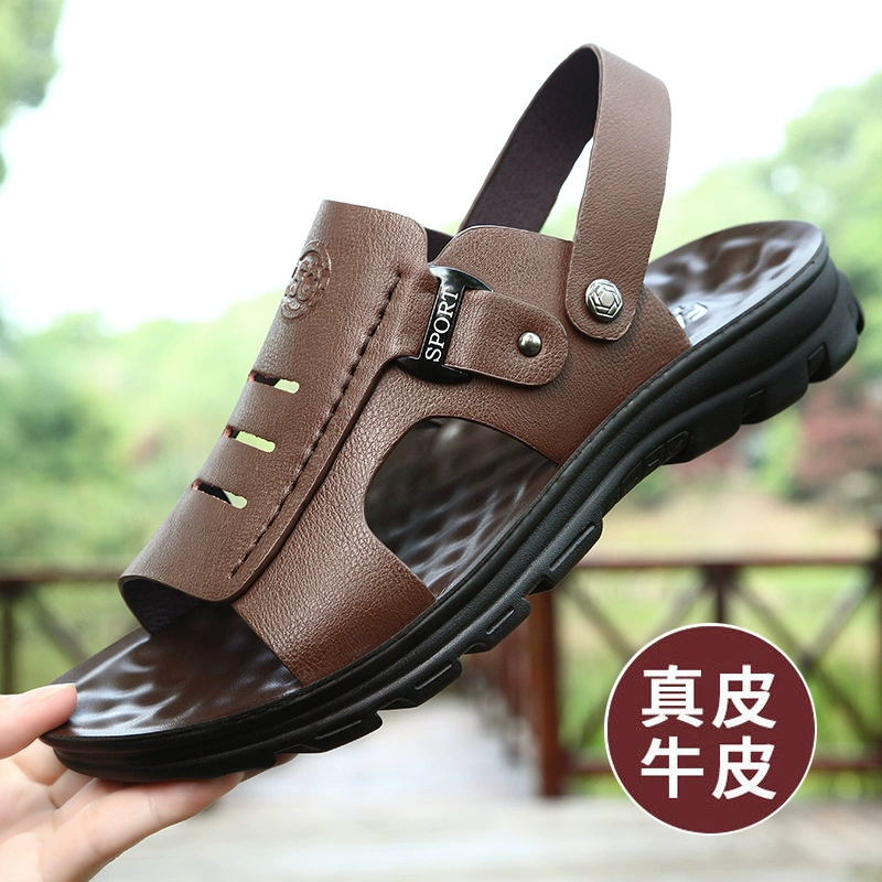 Сандалии, мужская летняя пляжная обувь, новинка 2021 года, корейская версия, универсальные повседневные кожаные сандалии и тапочки двойного назначения