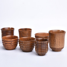 日式五线清酒杯子餐厅九线杯随手茶水隔热复古 实木logo木杯五线