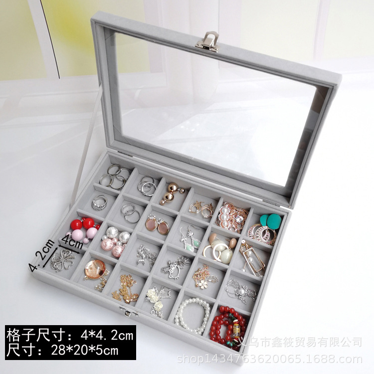 Gran Flip transparente franela visual caja de joyería a prueba de polvo anillo pendientes pulsera broche caja de joyería de almacenamiento