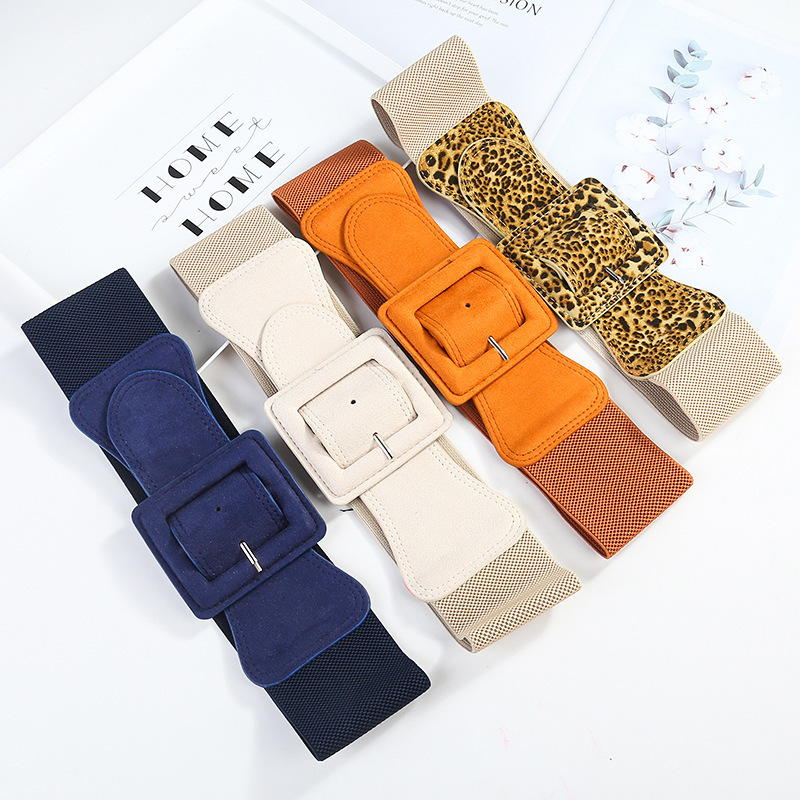 秋冬简约百搭方扣松紧腰带女宽装饰长毛衣连衣裙呢大衣腰封黑色