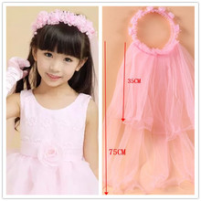 韩版儿童花环头纱头饰厂家批发 长纱大花环旅游拍照婚纱摄影配饰