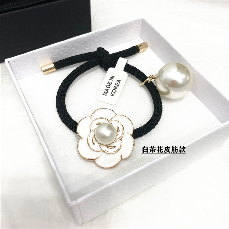 Estilo coreano gasa accesorios para el cabello elegante estilo francés estilo Chanel Camellia Perla intestino grueso banda para el cabello lazo de pelo cuerda banda de goma