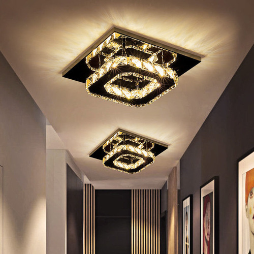 跨境LED水晶吸顶灯方形过道灯走廊玄关灯饰现代简约阳台入户灯具