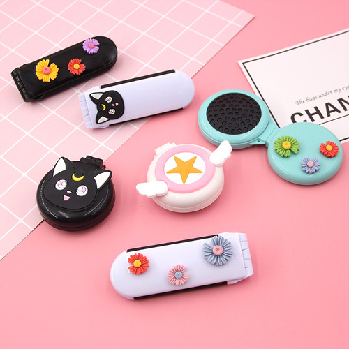 Creative Cartoon Girl Heart Portable Comb Portable Hyuna Style Flower Air Cushion Comb with Cosmetic Mirror Folding Comb
