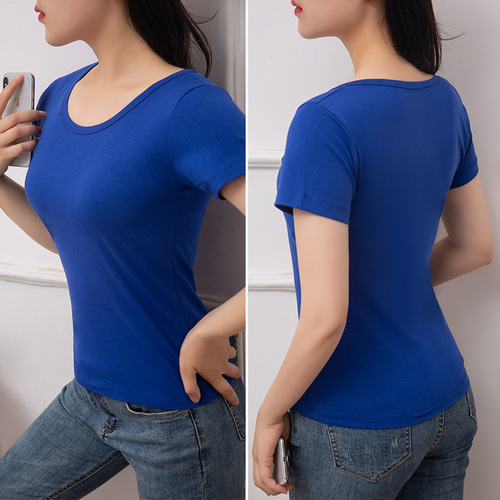 Tingziyi square dance clothing new suit solid color sports fitness casual cotton summer short-sleeved T-shirt women ins trend