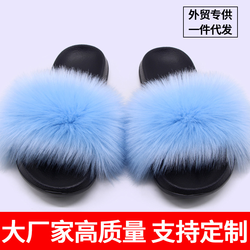 Fábrica al por mayor de comercio exterior de imitación de piel de zorro Zapatillas de piel zapatillas de verano casa zapatillas de felpa