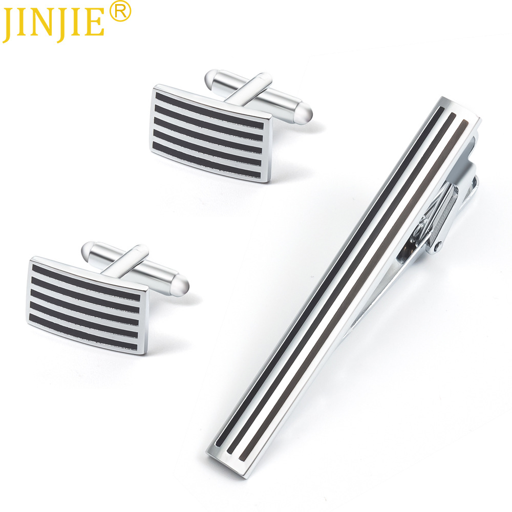 Foreign trade hot sale fashion metal tie clip cufflink set wholesale French shirt cufflink tie clip set