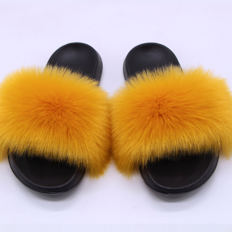 Fábrica al por mayor de comercio exterior de imitación de piel de zorro Zapatillas de piel zapatillas de verano casa zapatillas de felpa