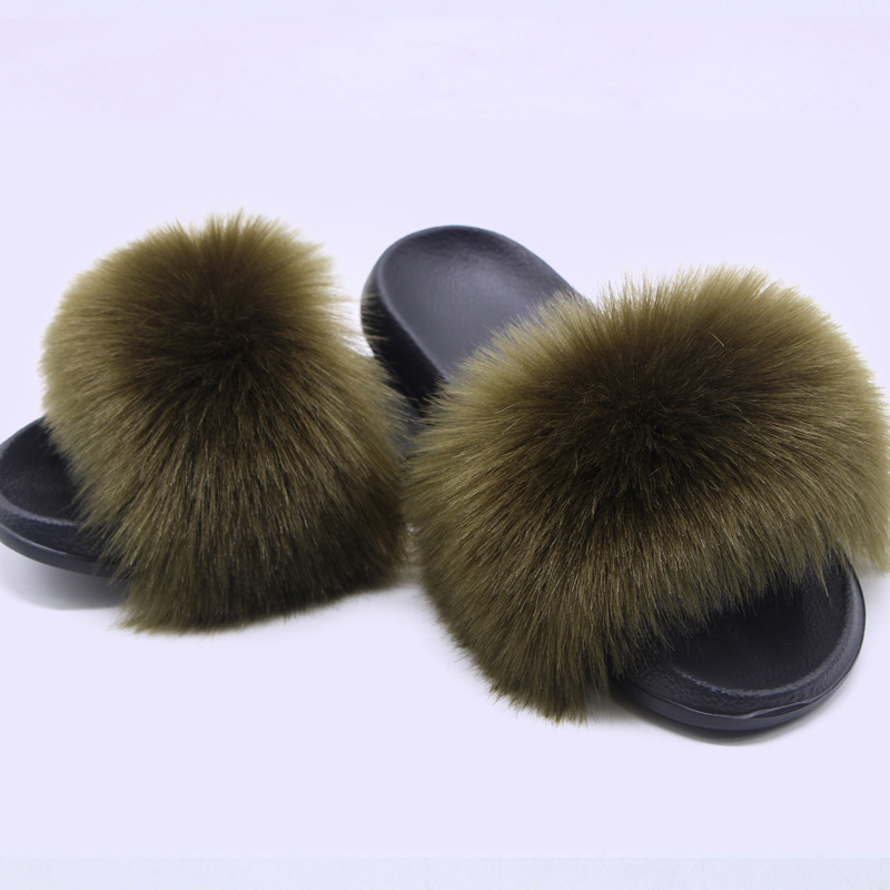 Fábrica al por mayor de comercio exterior de imitación de piel de zorro Zapatillas de piel zapatillas de verano casa zapatillas de felpa