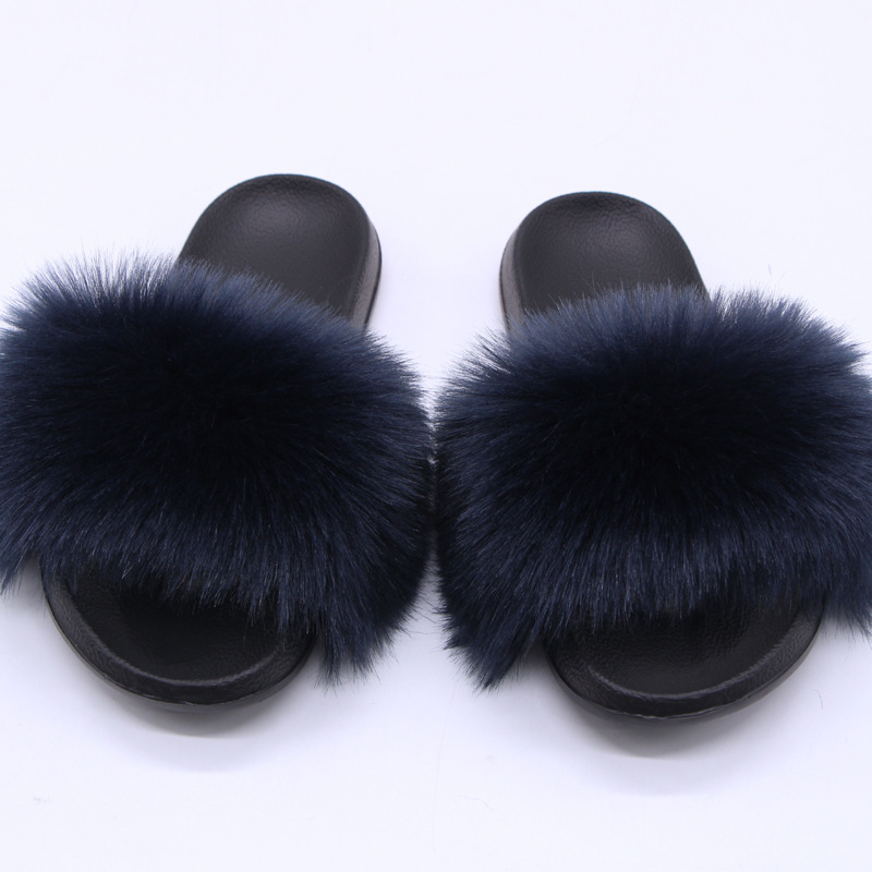 Fábrica al por mayor de comercio exterior de imitación de piel de zorro Zapatillas de piel zapatillas de verano casa zapatillas de felpa