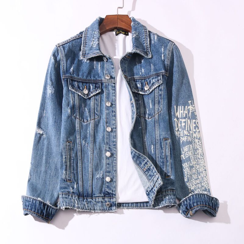 2020 New Fashion Washed Tight Men's Gods Personalized Nightclub Fashion Shark American AF Denim Jacket Men