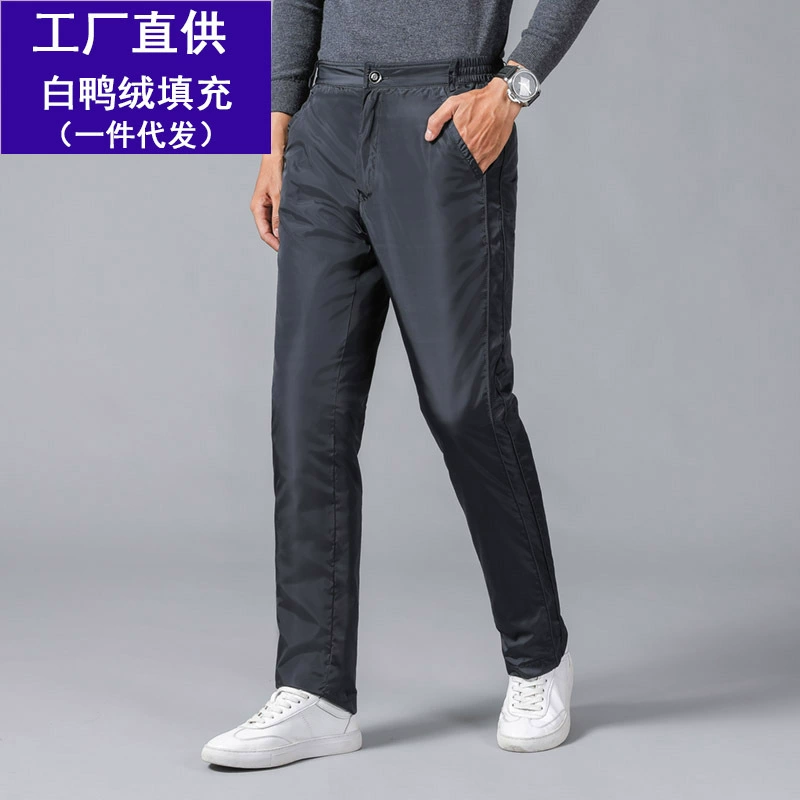 2024 новые мужские пуховые брюки, теплые хлопковые брюки, толстые свободные брюки больших размеров, уличные ветрозащитные зимние длинные брюки для уличной одежды, модные