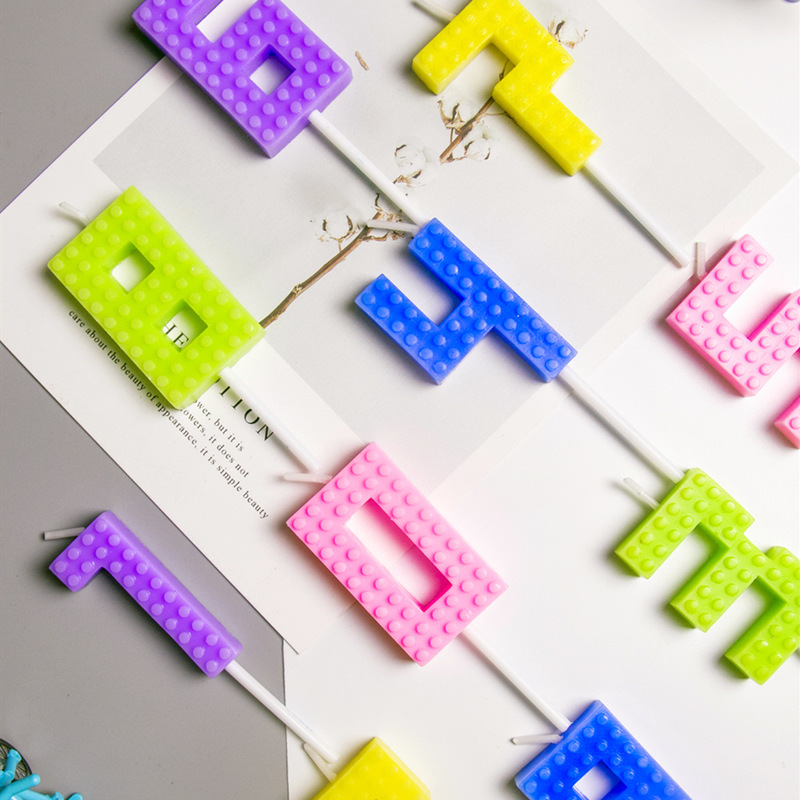 Cyber Celebrity Pixel Block Digital Candle Birthday Cake Decoration Card Children's Year Old Color Party Decoration Dress Up