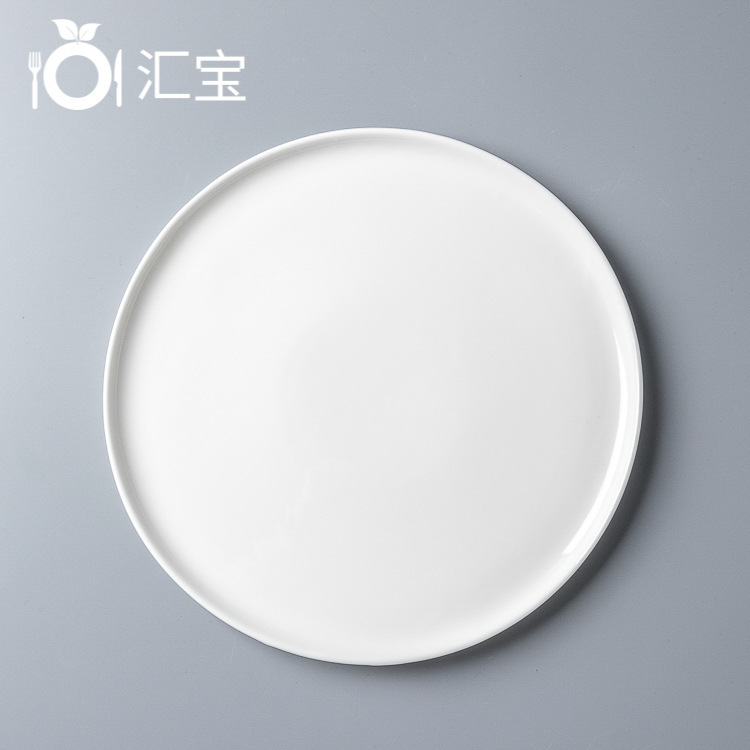 Pure White Ceramic Straight Edge Disc 8-12inch Ceramic Flats Bottom Plate Western Fruit Steak Plate Stir-Fry Plate
